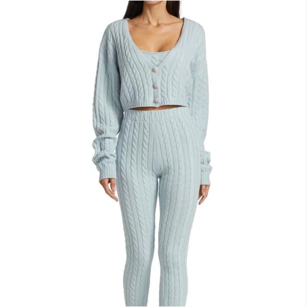 Ronny Kobo Collection Phyllis Crop Cable Cardigan Sweater Crystal Buttons Medium
